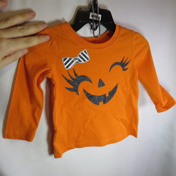 1989 Place Other - Baby smiling girl Jack O' Lantern face shirt with glitter accents costume